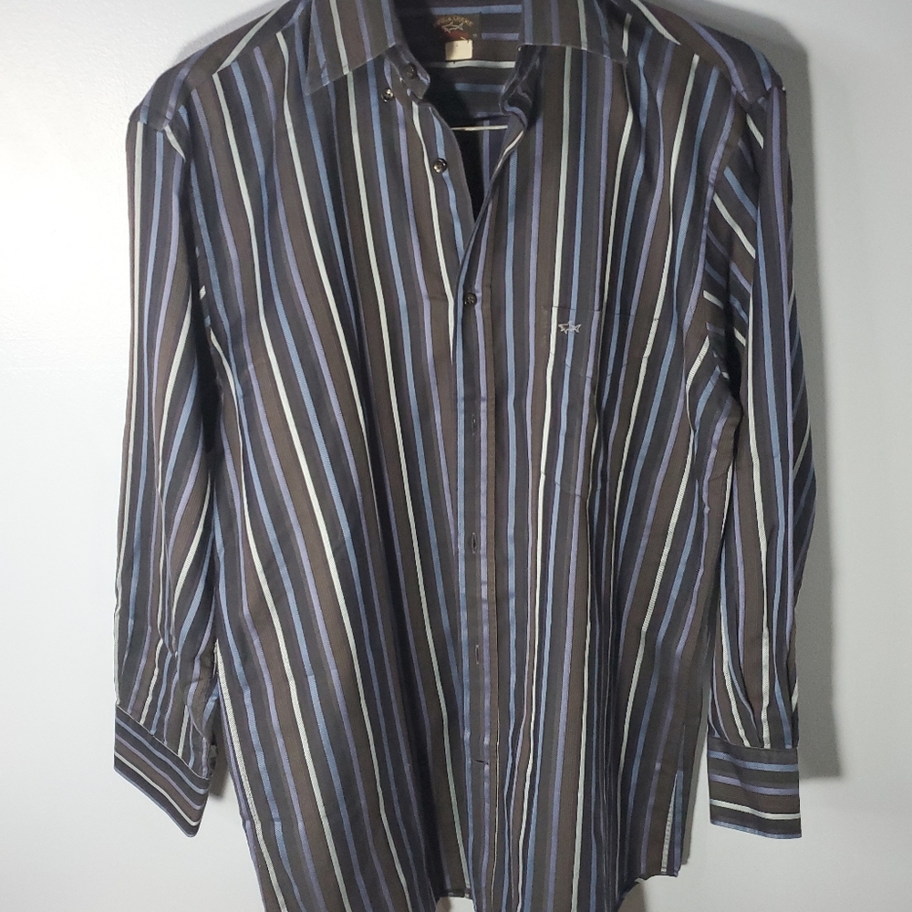 Paul and  Shark yachting size 39 made in   Italy Long SleeveStripe Button Front